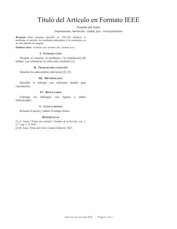 Primera página de la plantilla Artículo IEEE