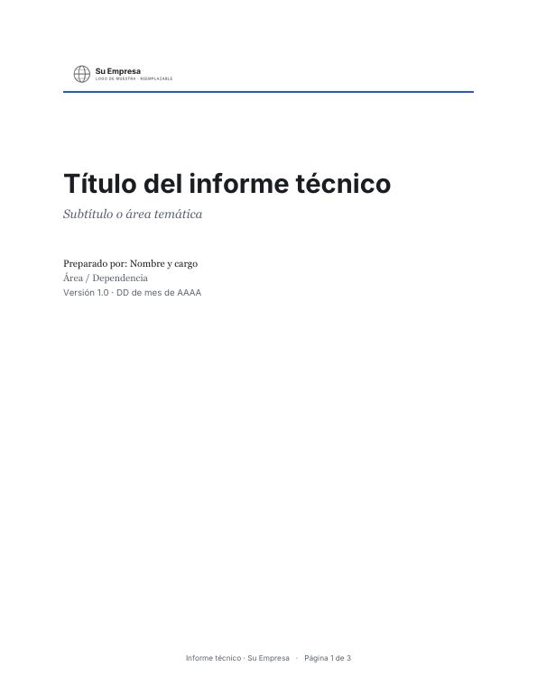 Primera página de la plantilla Informe técnico
