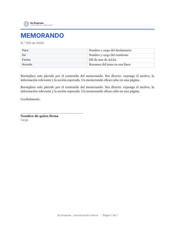 Primera página de la plantilla Memorando